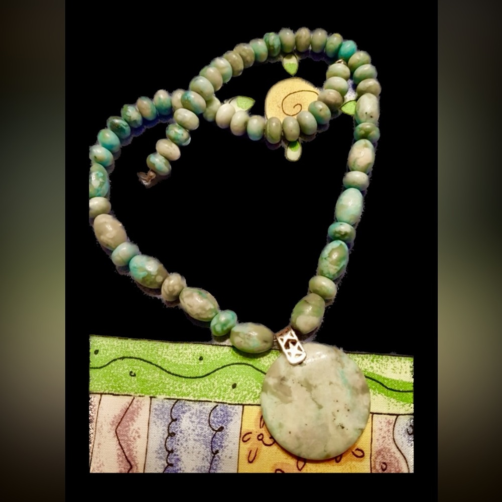 Gemstone greens &blues Stone beads Necklace with Large Gemstone Pendant necklace